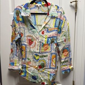Tropical Fruit Print Button-Up Shirt - Multicolor